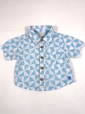 BLUE ROOSTER Baby Boys Geometric Button Down Shirt 3-6M Preppy Coastal Nautical
